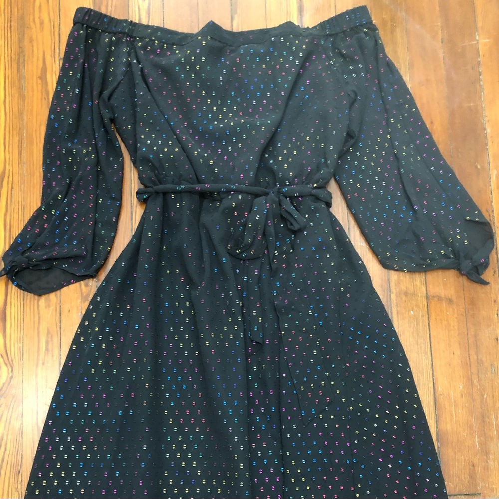 Metallic Rainbow Dot Off the Shoulder Dress 18